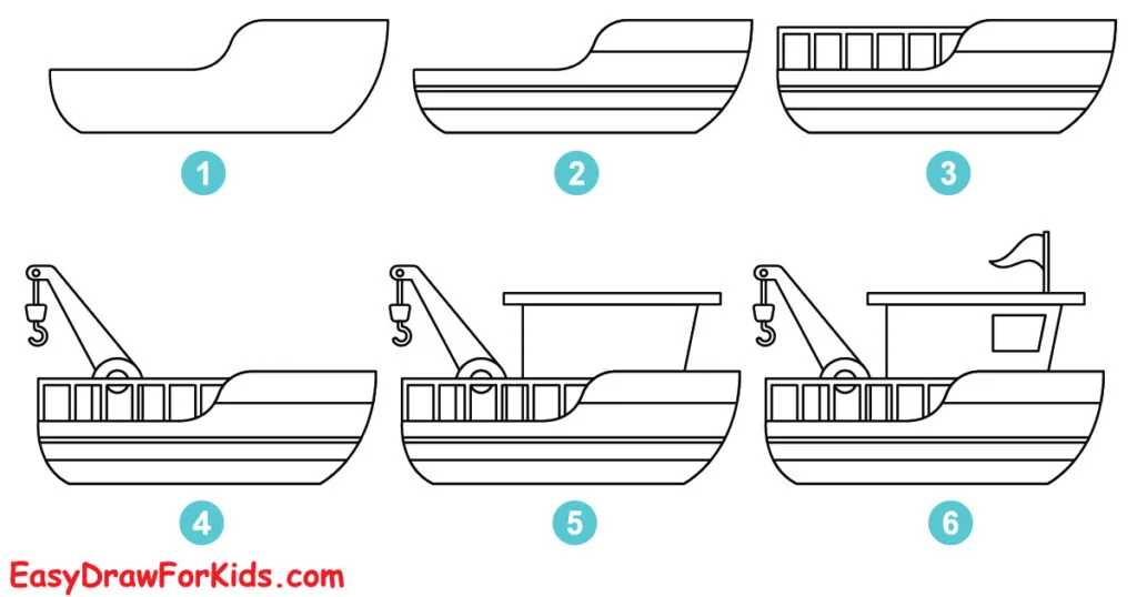 how to draw a fishing boat