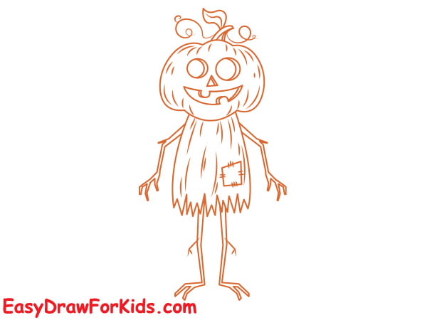 how to draw a Pumpkin scarecrow step 6