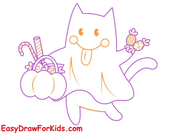 How to Draw a Black Cat Ghost Step by Step by Easydrawforkids