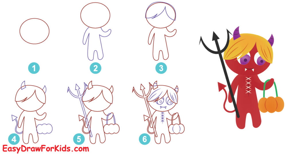 how to draw a devil boy step by step