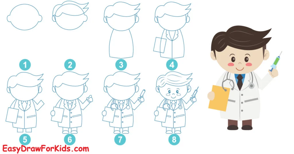 how to draw a doctor step by step