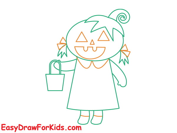 how to draw a pumpkin girl step 6