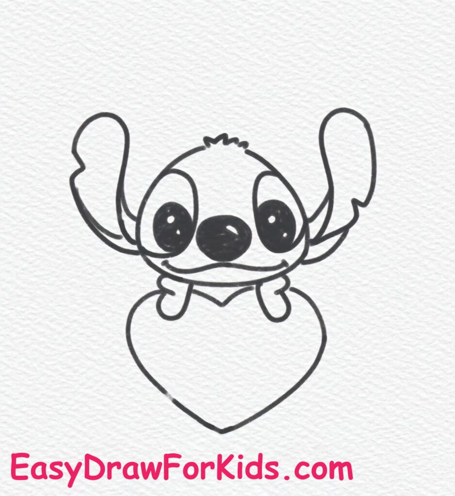 How to Draw Stitch Holding a Heart Step 7
