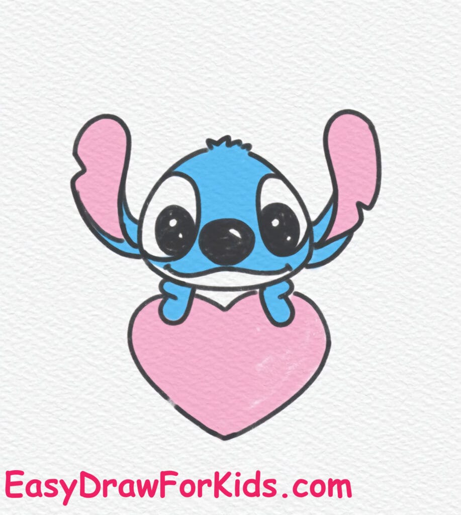 How to Draw Stitch Holding a Heart Step 8