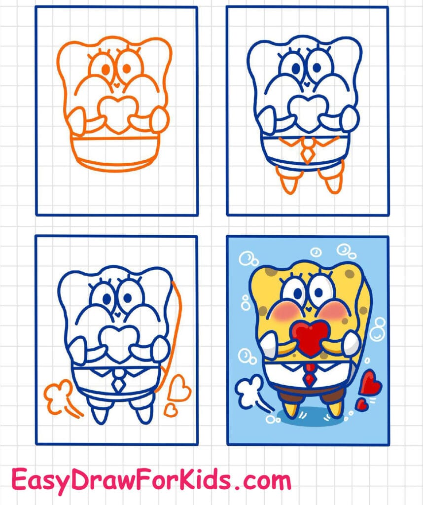 how to draw spongebob holding heart