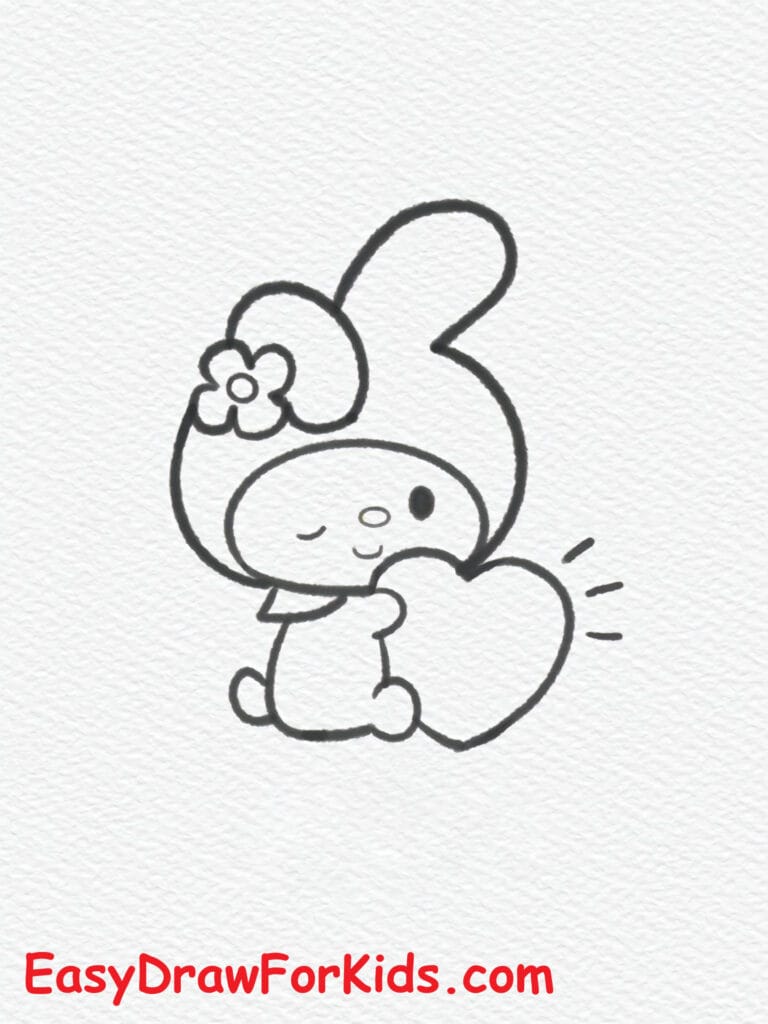 my melody holding a heart drawing step 7