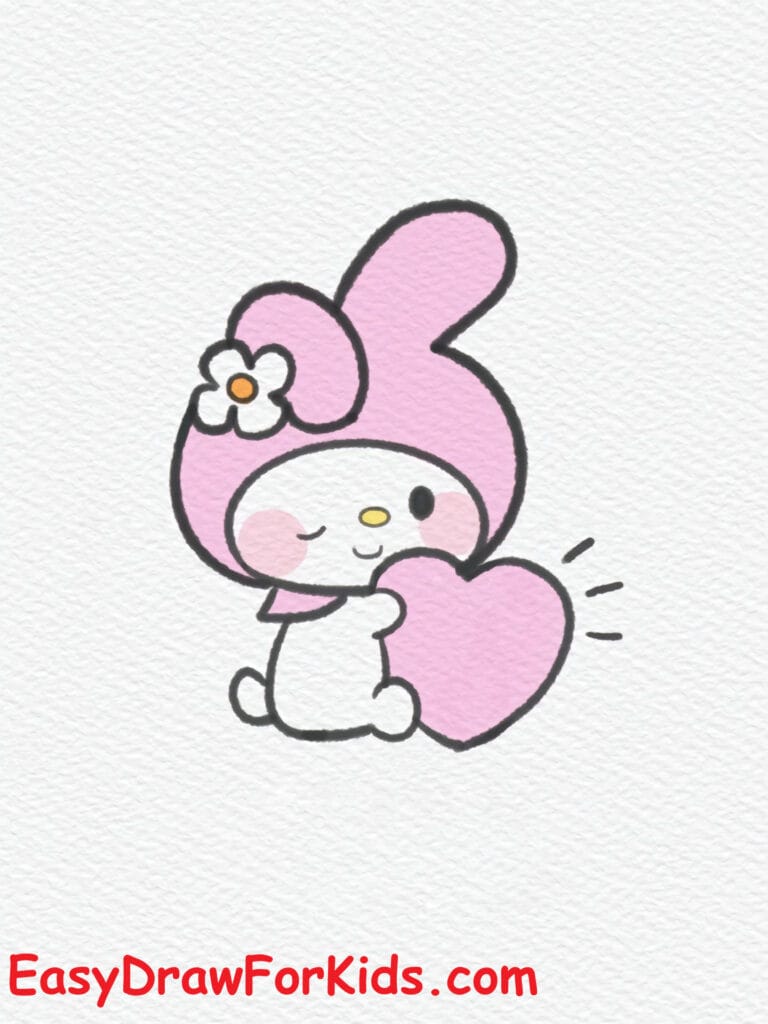 my melody holding a heart drawing step 8