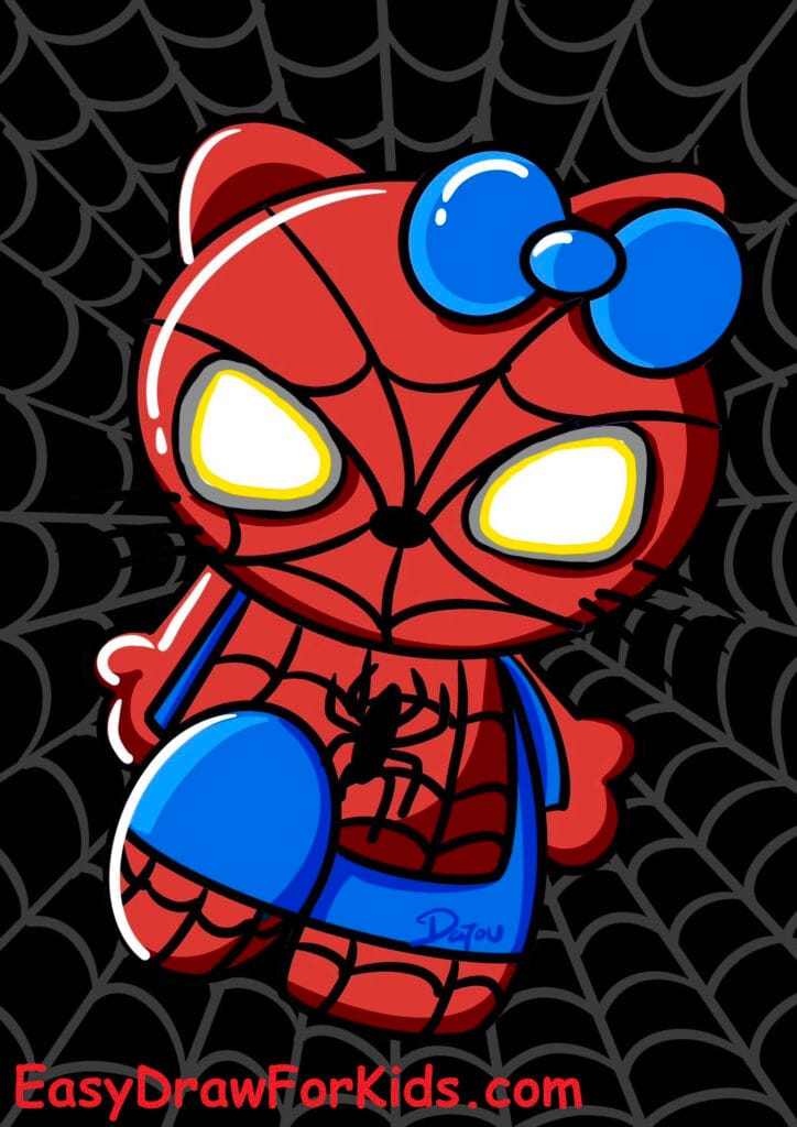 spider man hello kitty drawing step 9