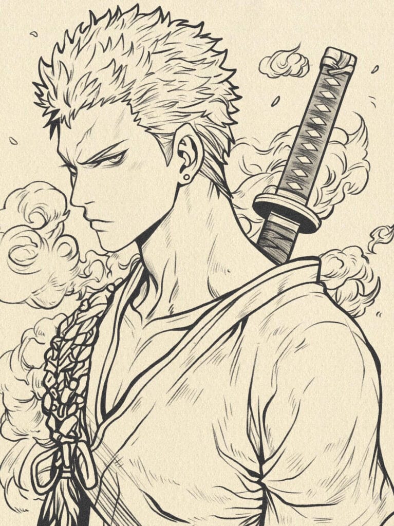 How to draw Roronoa Zoro step 7