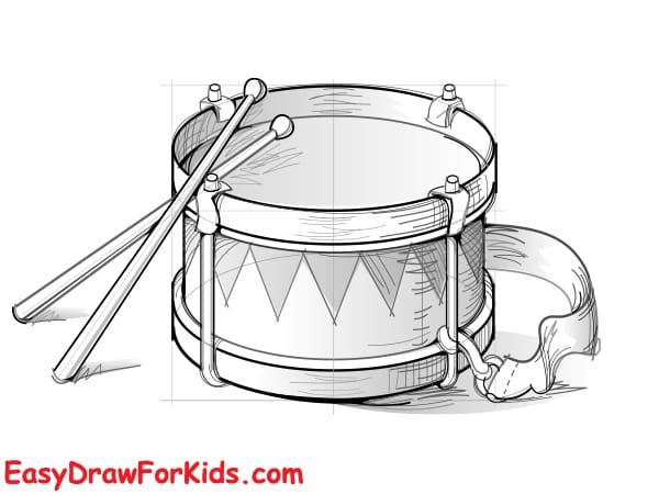 how to draw a drum realistic step 6