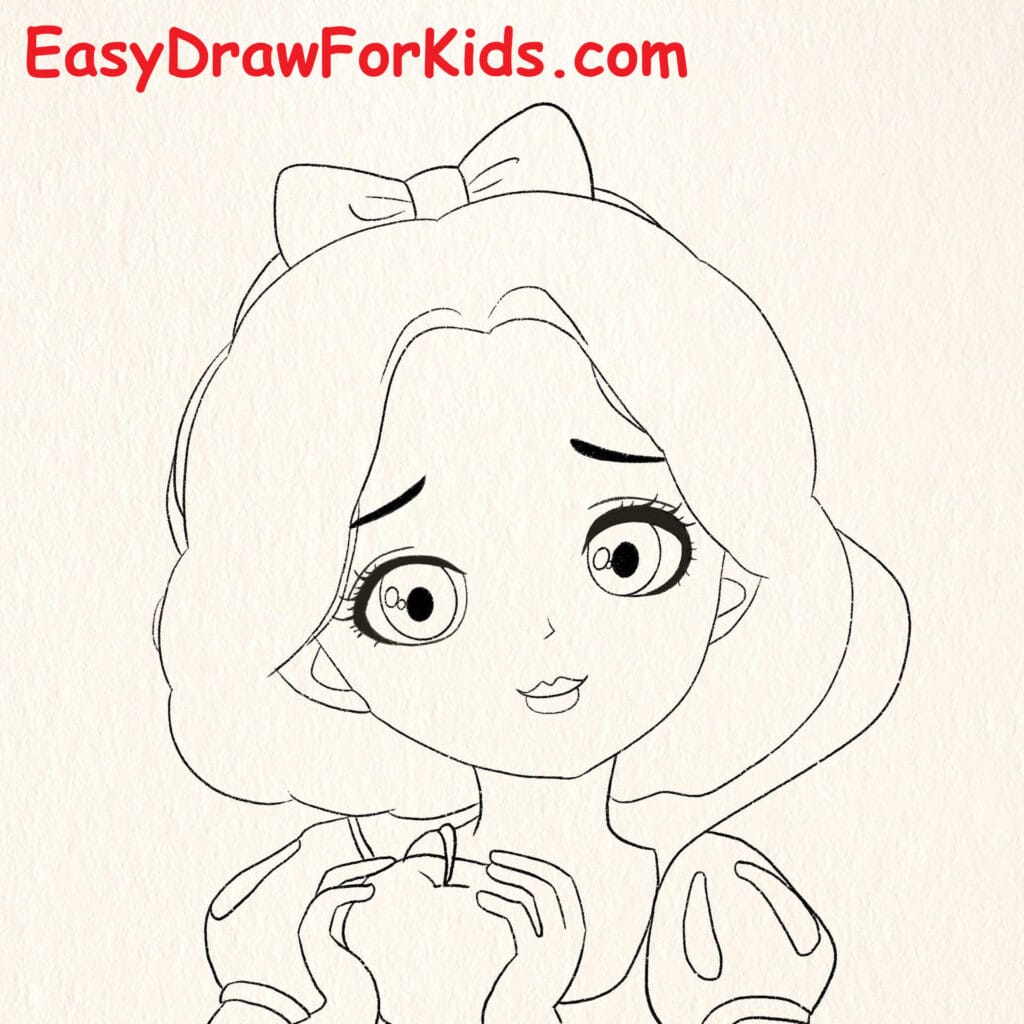 How to Draw Princess Snow White Holding an Apple step 8